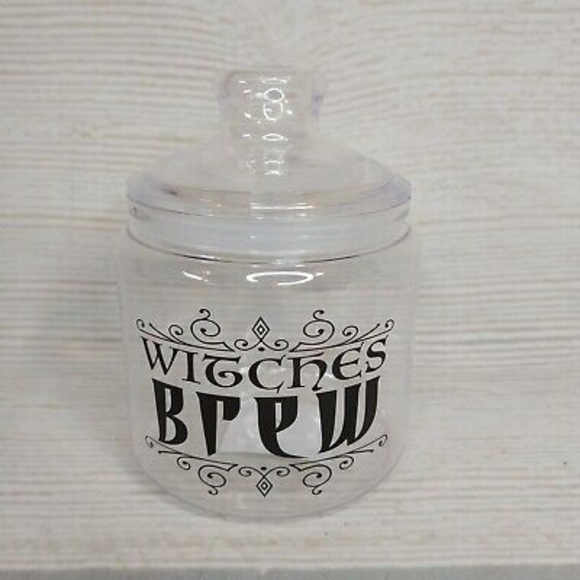 "Witches Brew" Clear Treats Container Jar Alchemy Fall Fun Desk Office - Picture 2 of 3